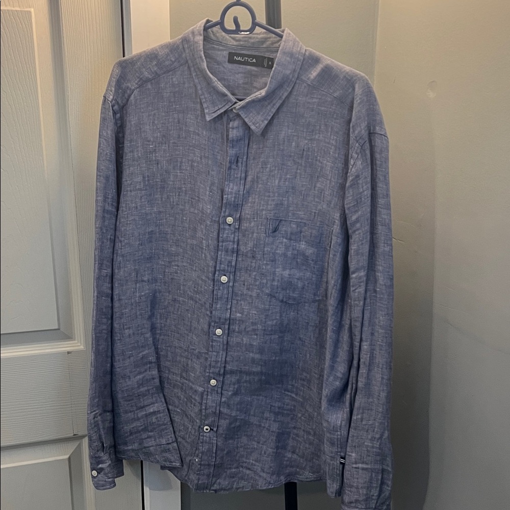 Nautica Men's Casual Indigo Button Down Shirt